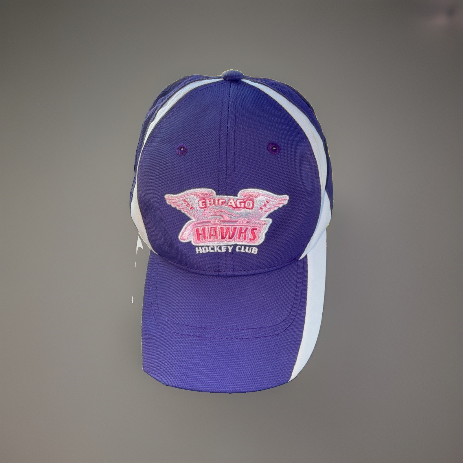 Chicago Hawks Hockey Club in Pink and White on Purple White Hat Cap Pink Ribbon