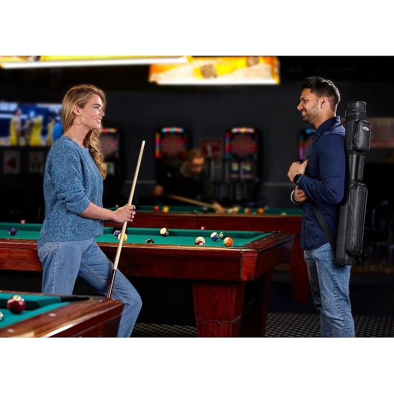Durable Leatherette Billiard Cue Case W/ Storage Pockets Transporting Cues New