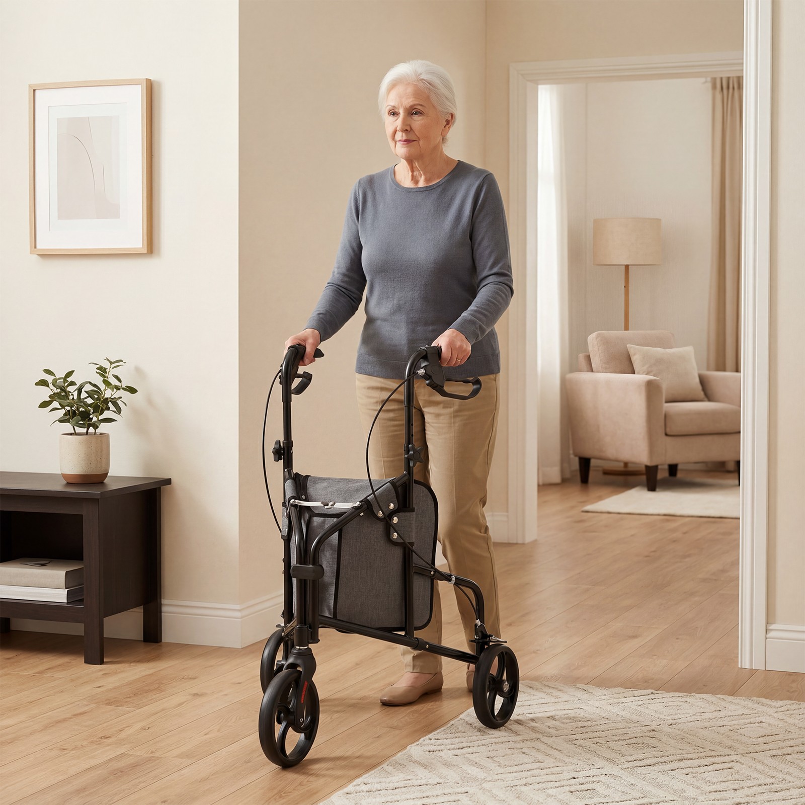 Mobility 3 Wheel Upright Walker 14Lb Foldable Rollator Tri Scooter for Seniors