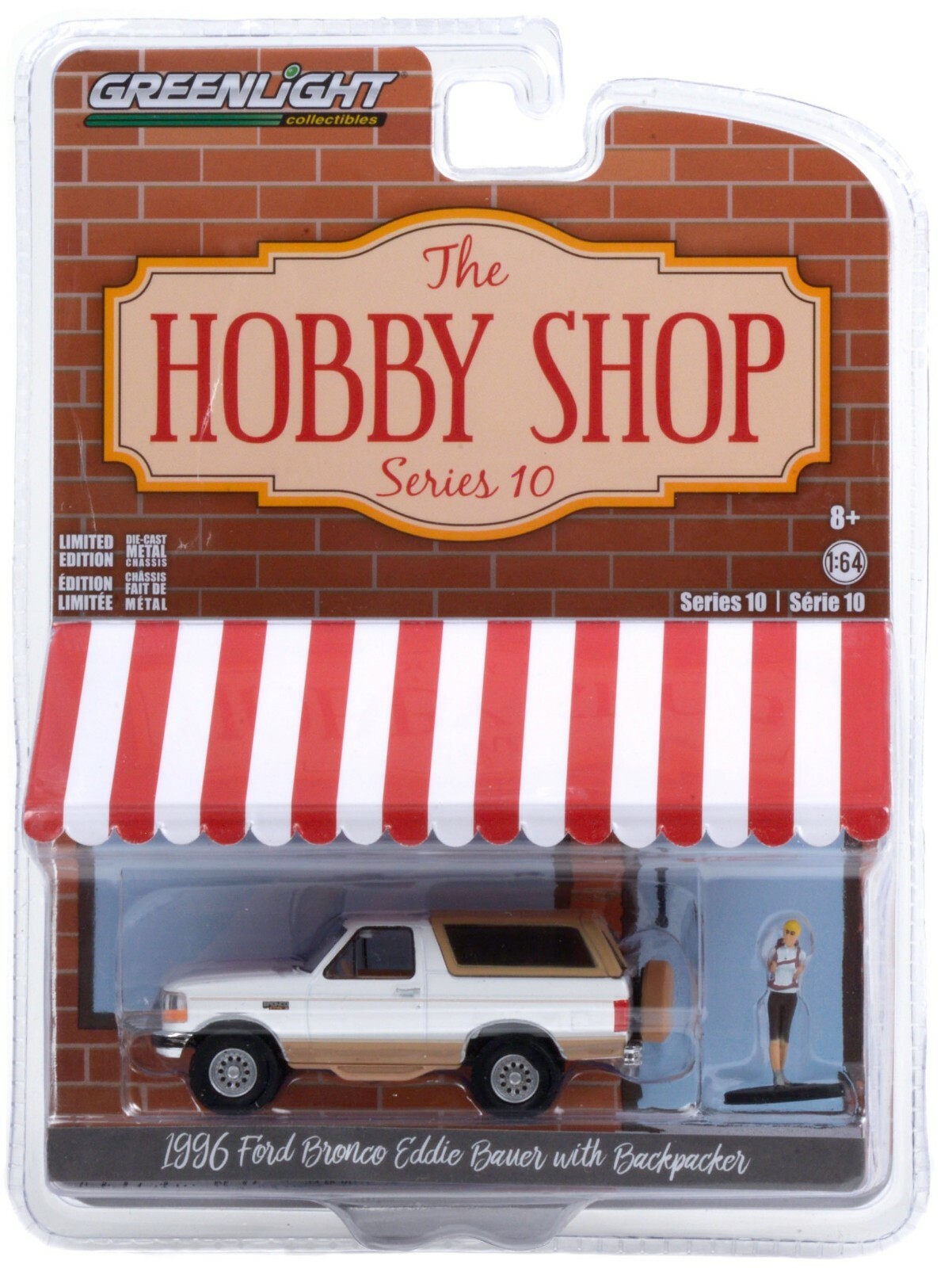 1:64 GreenLight *HOBBY SHOP 10* 1996 Ford BRONCO EDDIE BAUER EDITION w/Figure