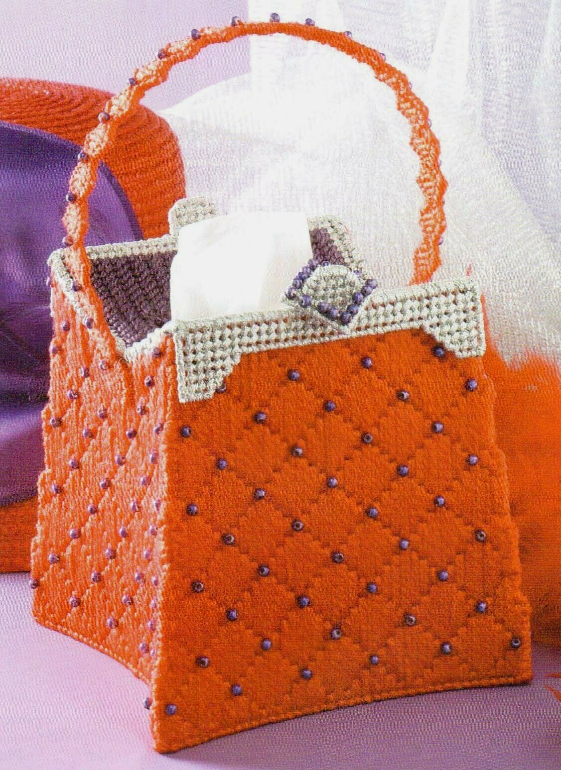 RED HAT STYLE PURSE TISSUE BOX COVER PLASTIC CANVAS PATTERN INSTRUCTIONS
