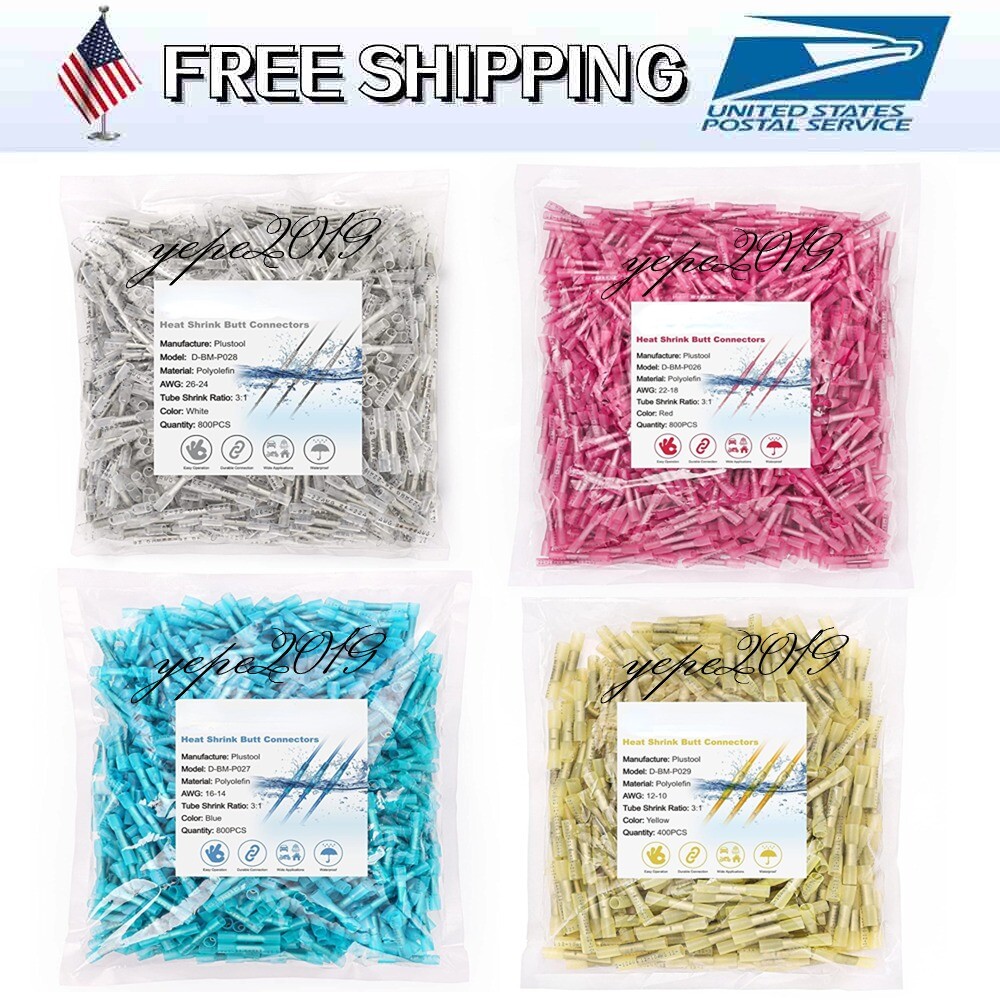 400/100x Waterproof Heat Shrink Wire Butt Terminals Splice Crimp Connectors Kit