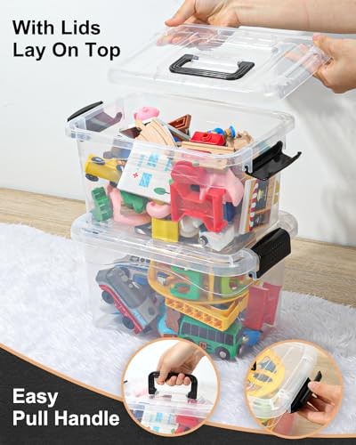 Plastic Storage Bins with Lids 6 Packs, 7 Quart Storage Organizer Bins Black
