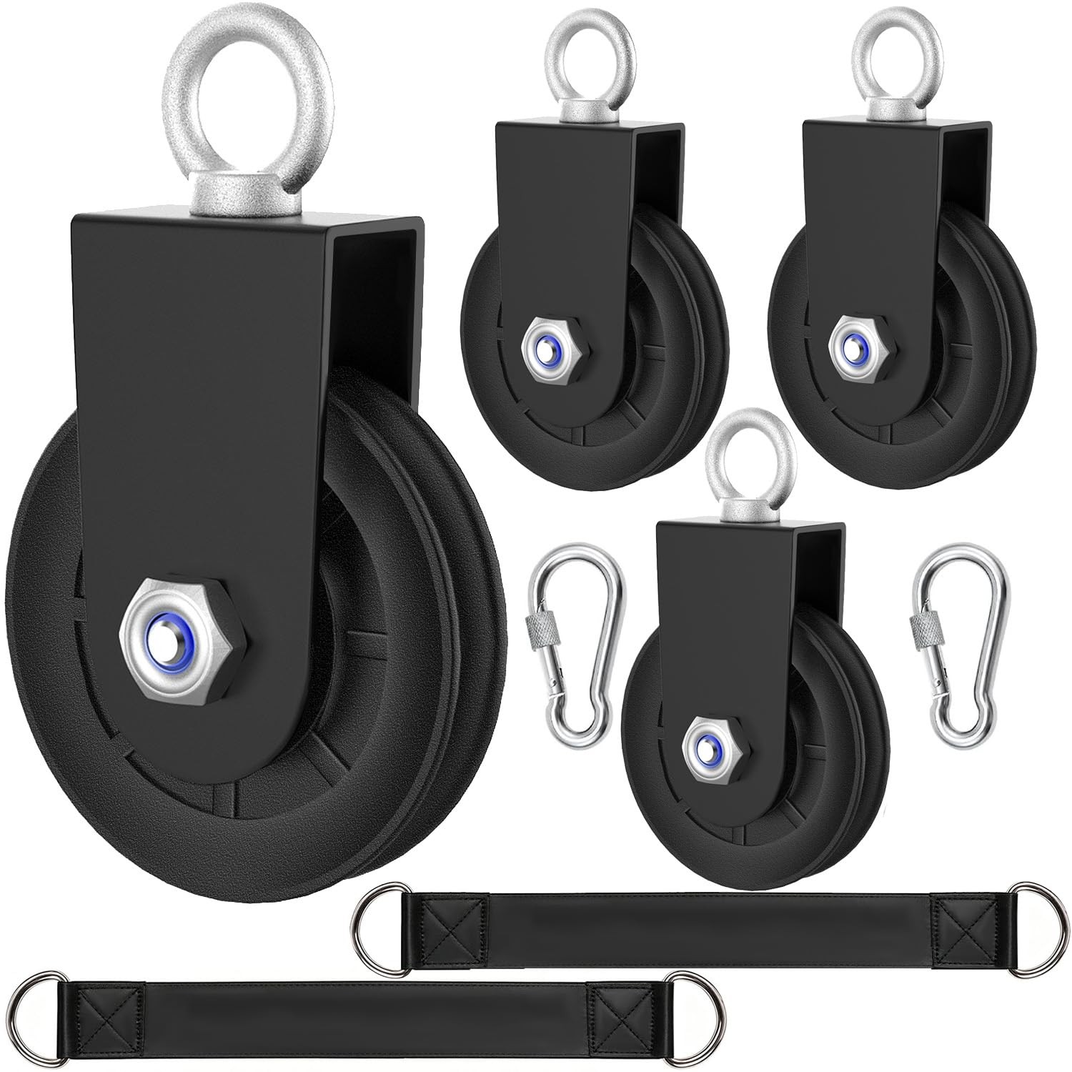 4Pcs 90mm Nylon Gym Pulleys Cable Pulley Wheel with Strap&Carabiner