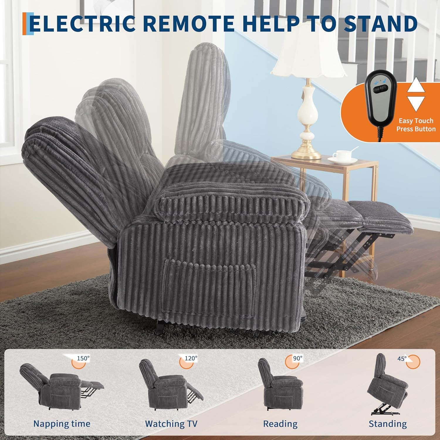 Power Lift Recliner Chair, Heat & Massage Function, Electric Stand-Up Recliner