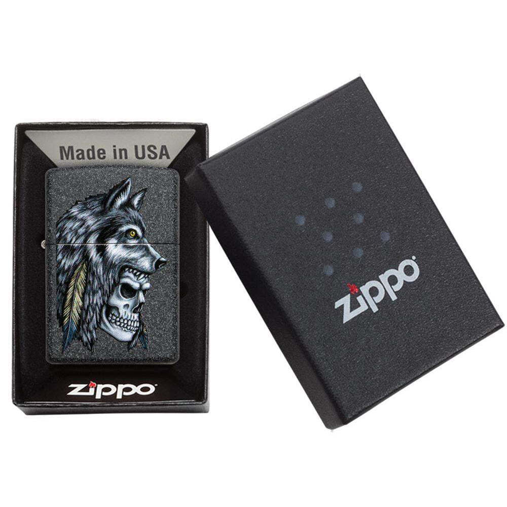 Zippo Wolf Skull Feather Design