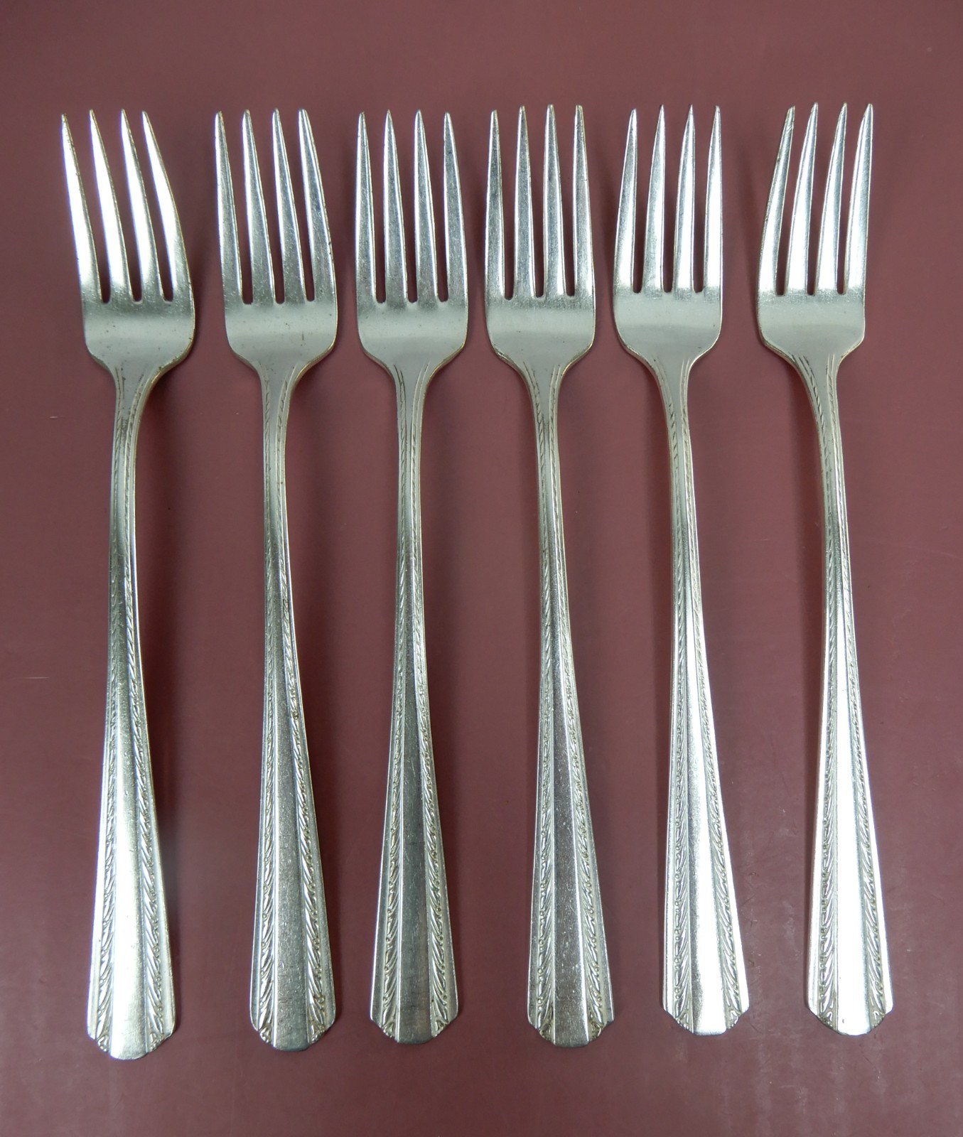 Vintage Set of 6 Silver-Plated  American Silver Co. Cameleon Harvest Grill Forks
