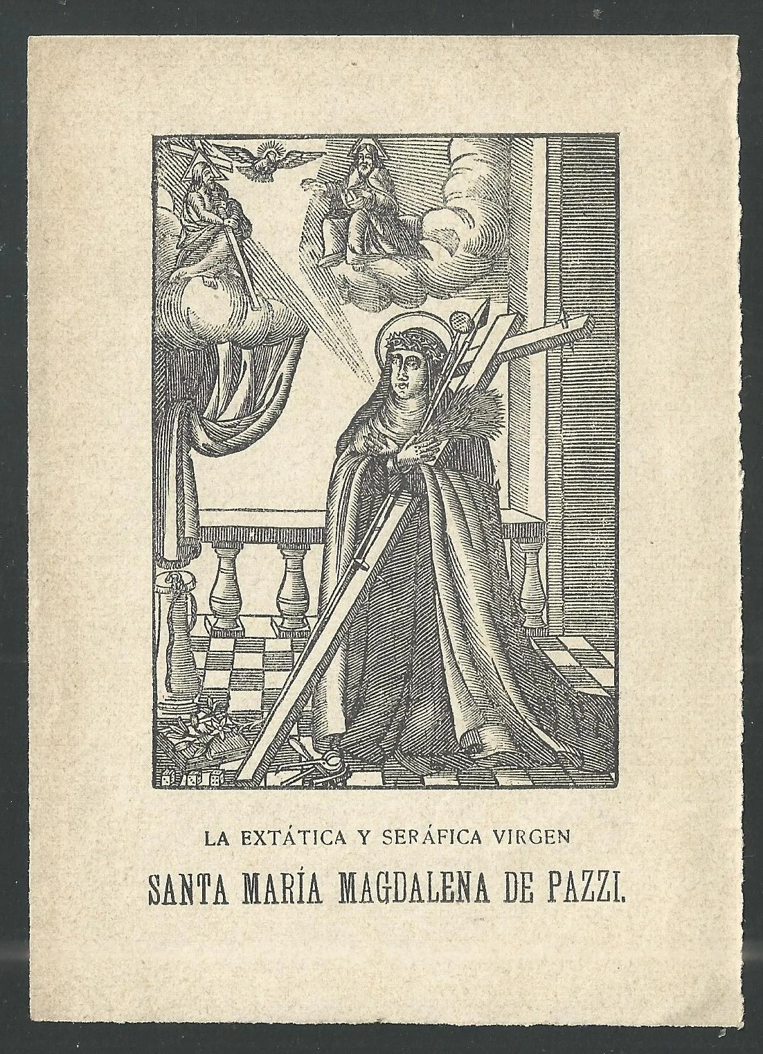 Holy card antique grabado de Sta Magdalena de Pazzi santino image pieuse estampa