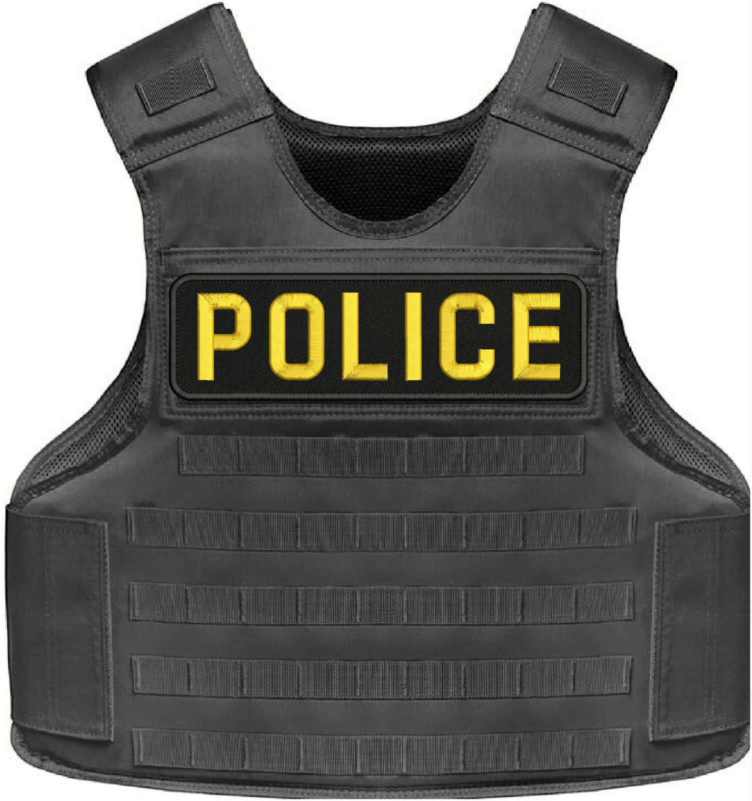 POLICE 1 EMBROIDERY PATCH 3X11 HOOK ON BACK GOLD ON BLACK