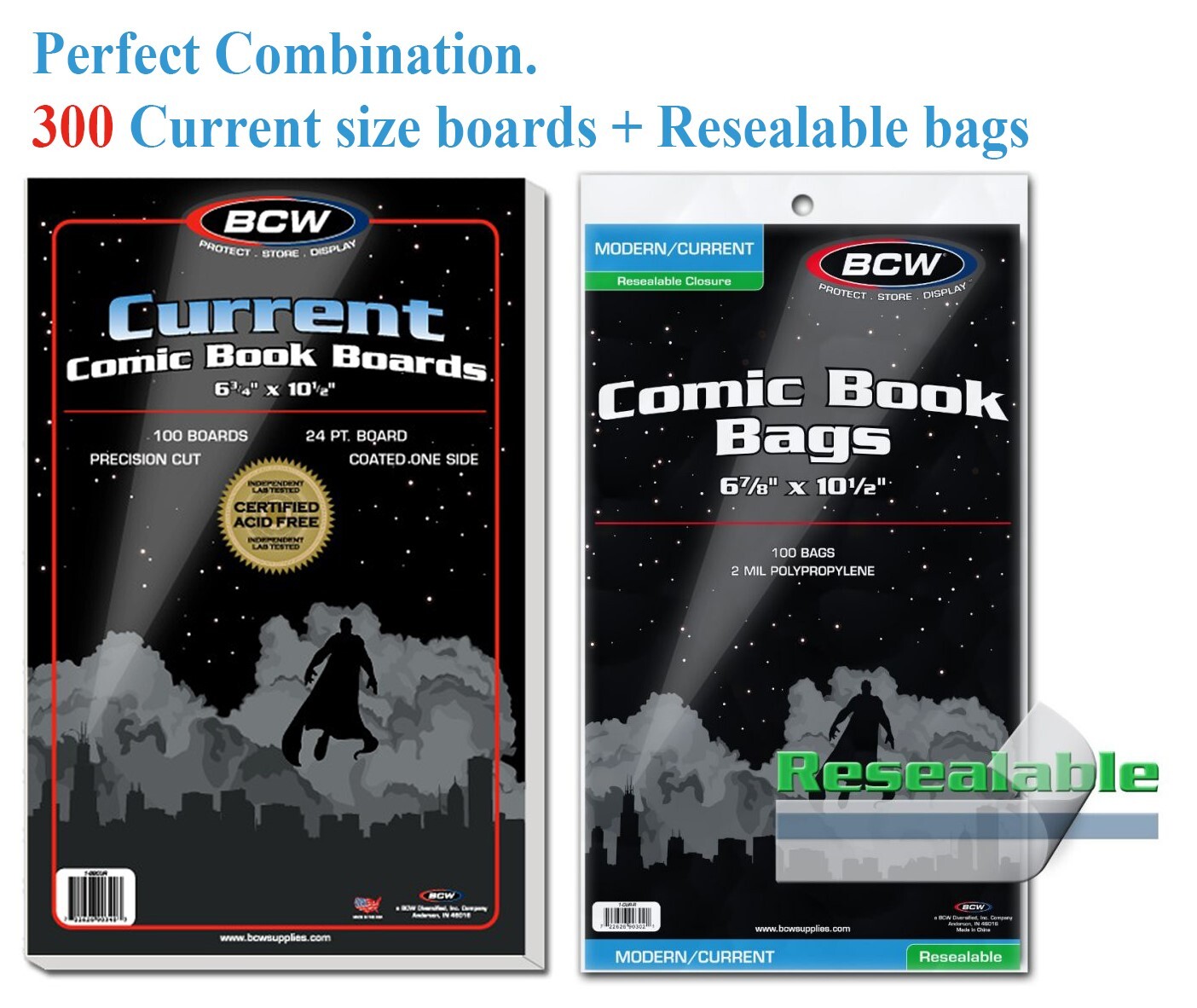 300 BCW Resealable Comic Book Bags Sleeve + Boards Modern / Current Safe Storage
