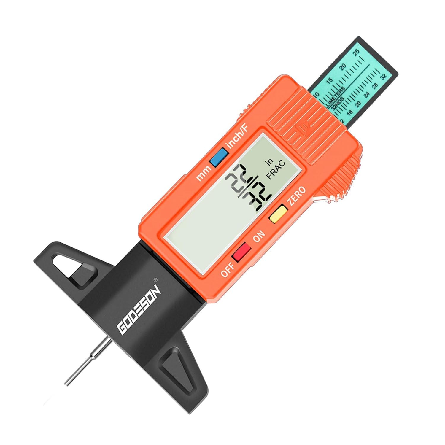 Digital Tread Gauge with 3 Modes - Fractional Inch, Color-Coded Bar