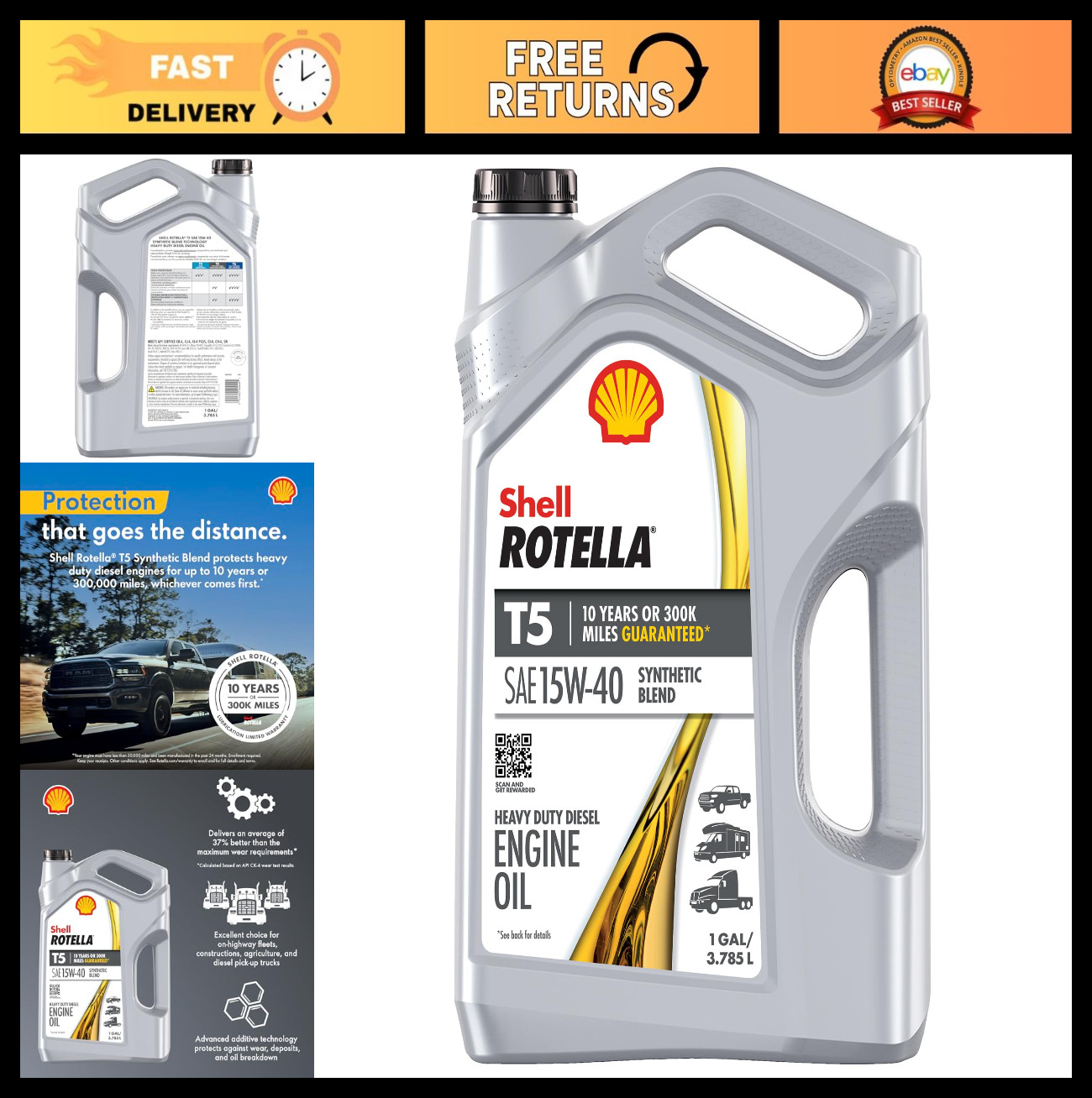 Synthetic Blend 15W-40 Diesel Engine Oil - 1 Gallon, Heavy Duty, High Performanc