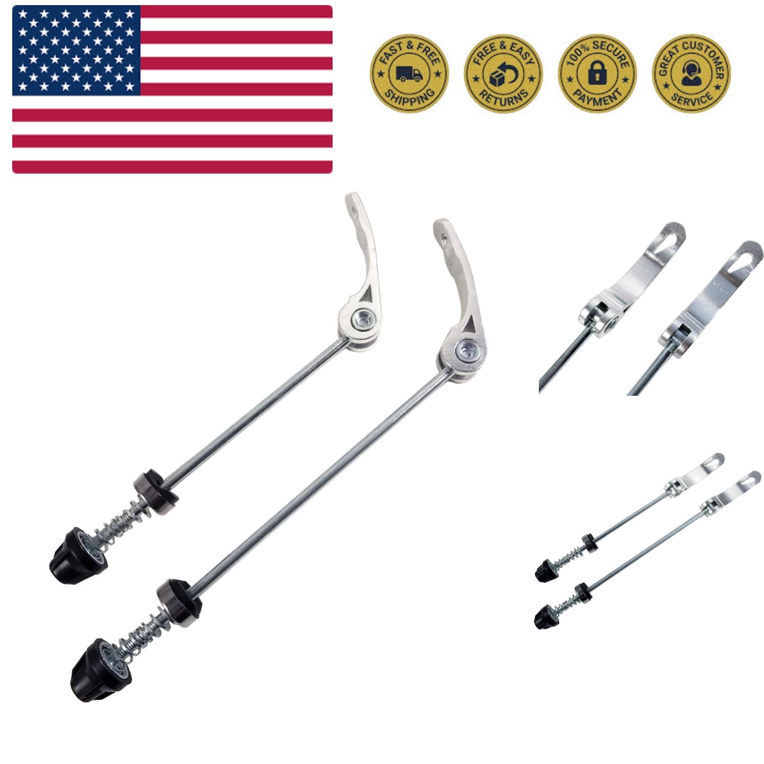 Road Mountain Bicycle MTB Wheel Hub Front and Rear Skewers Quick Release Clip...