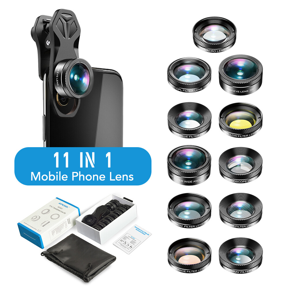 11-In-1 Cell Phone Camera Lens Kit Macro Wide Angle CPL Lens For iPhone Android