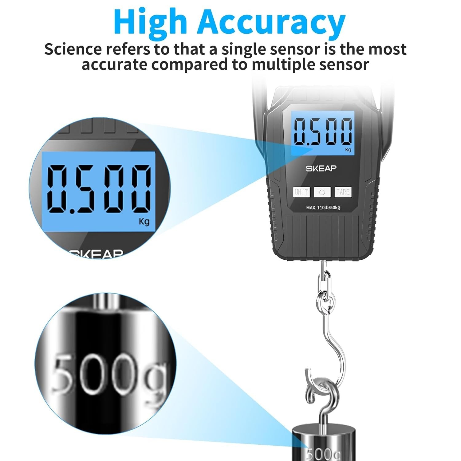 110lb Digital Fish Scale - Backlit LCD, Smart Data Lock & Comfortable Handle