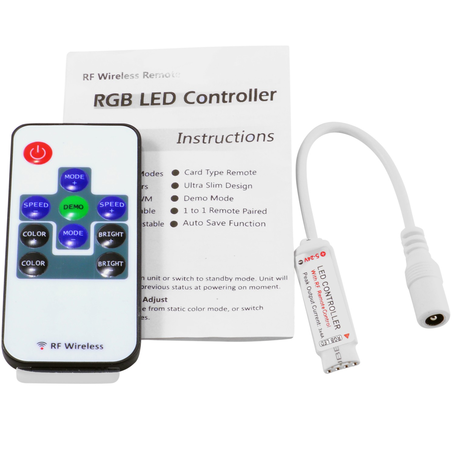 Inline RF Controller with Remote for RGB LED Strip Light