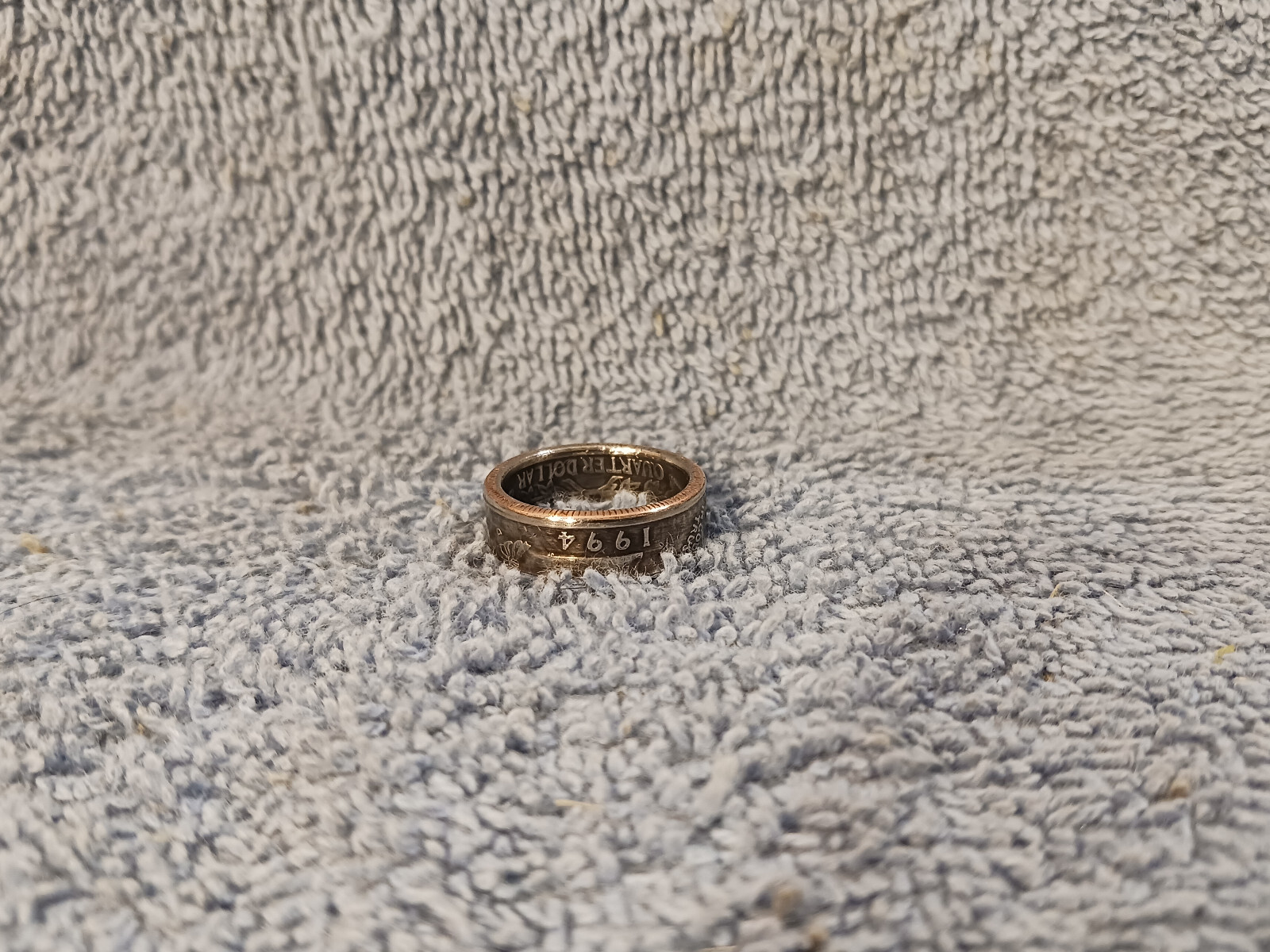 1994 Handcrafted Washington Quarters coin ring, size 6 1/2