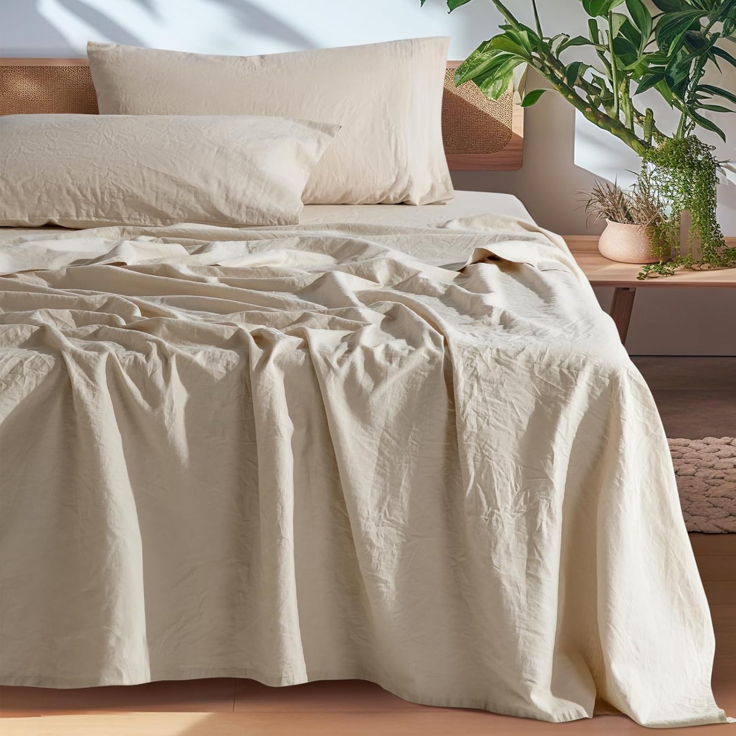 100% French Pure Linen Sheets Breathable & Durable Linen King Size Sheets