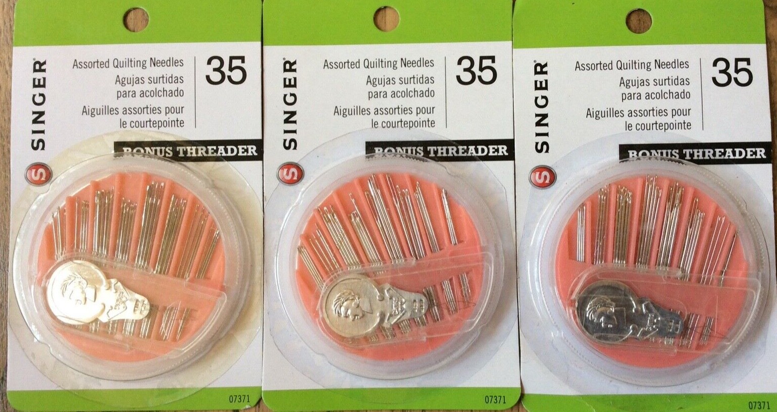 SINGER #07371 - ASSORTED QUILTING NEEDLES -35 PC W/ THREADER- 3 PACKS IN A SET