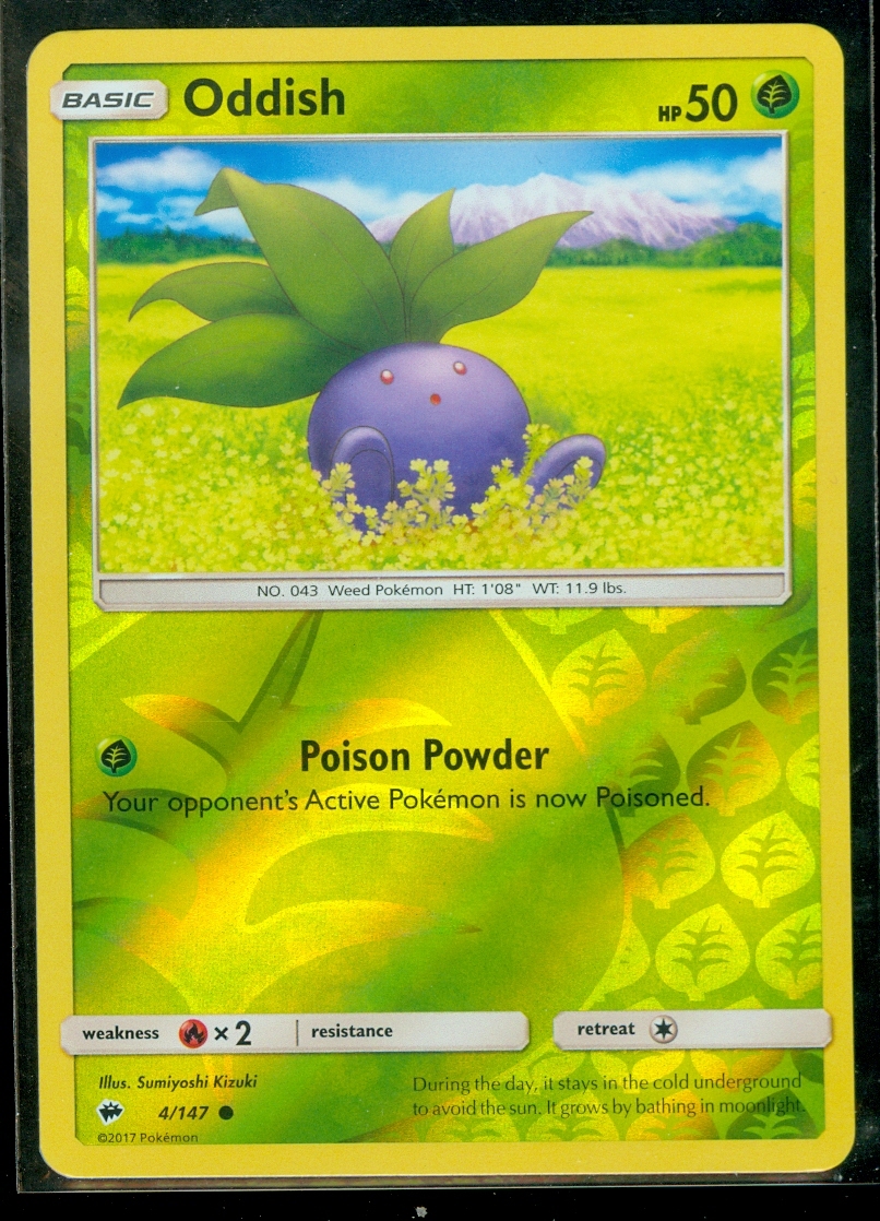 Pokemon ODDISH 4/147 - Burning Shadows Rev Holo - MINT!