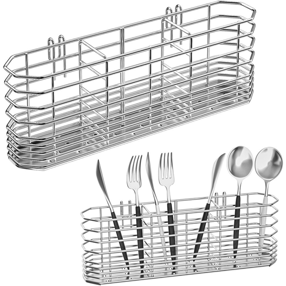 Stainless Steel Utensil Holder Dish Drying Rack Kitchen Organizer with Hooks