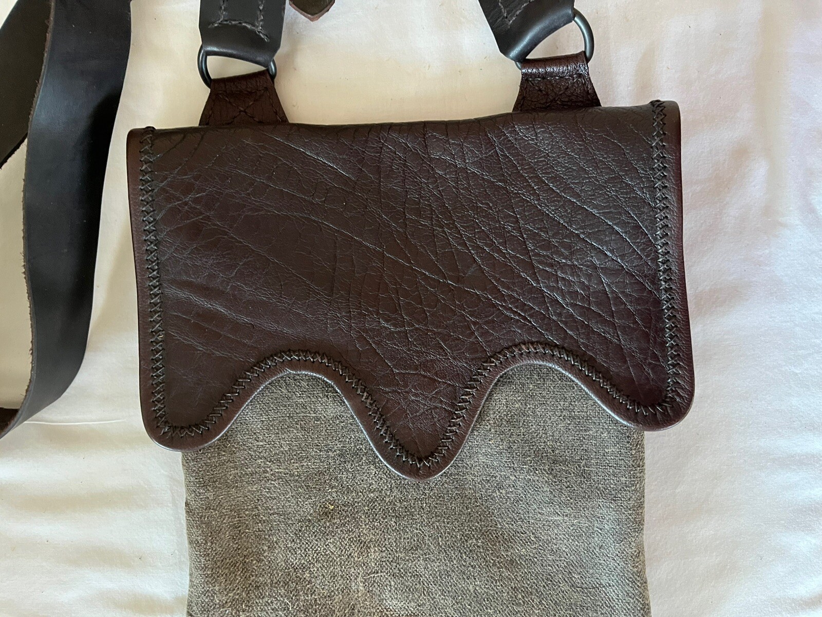 Leather and Oiled Canvas Haversack or Maybe a Hunting Bag