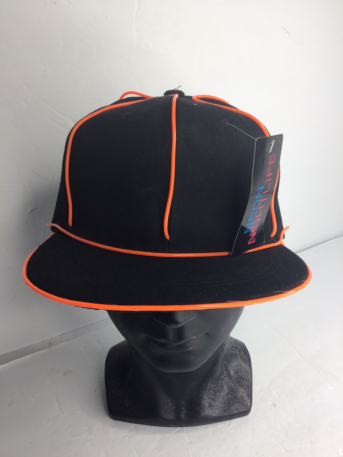 Neon Orange Nightlife Baseball Cap Black Snapback Costume Light Up