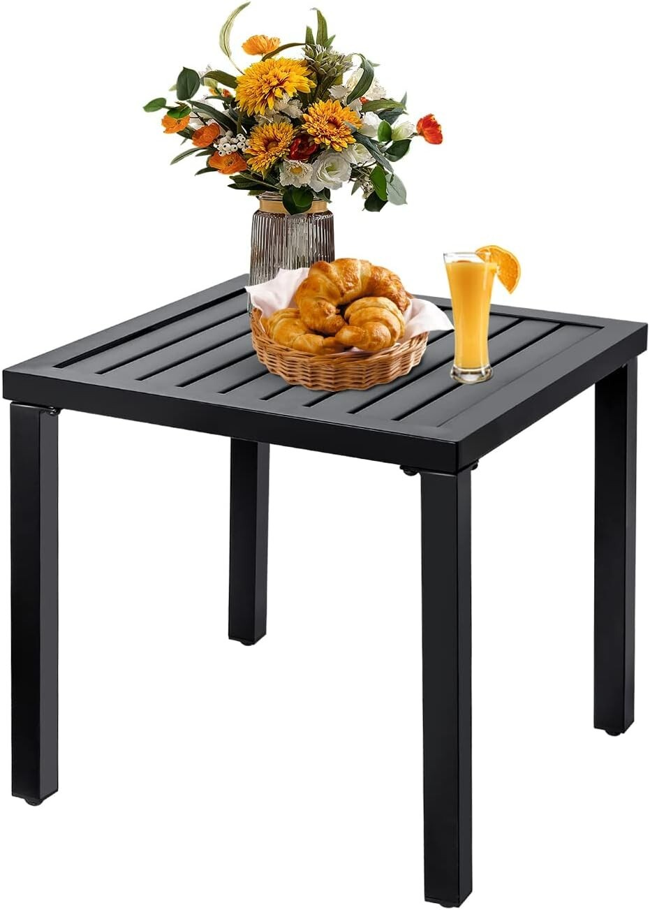 Patio Side Table Metal Square End Table Outdoor Coffee Table for Bistro Balcony