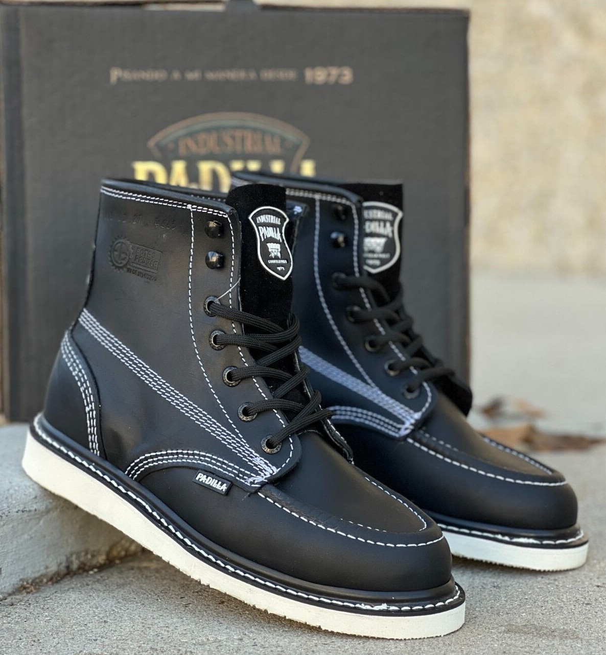 MEN'S WORK BOOTS MOC TOE GENUINE LEATHER LACE UP SOFT TOE BOTAS TRABAJO 115