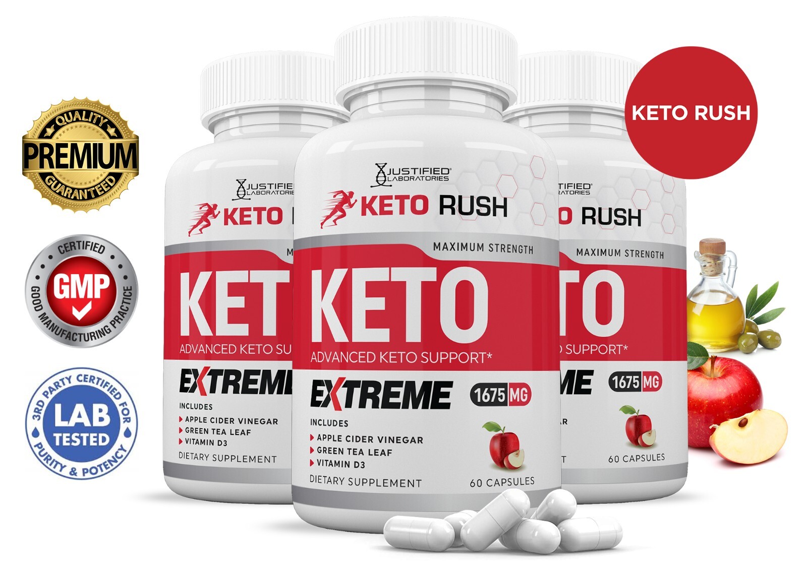 Keto Rush ACV Extreme Pills 1675 MG Stronger Than Gummies Keto Support 3 Pack