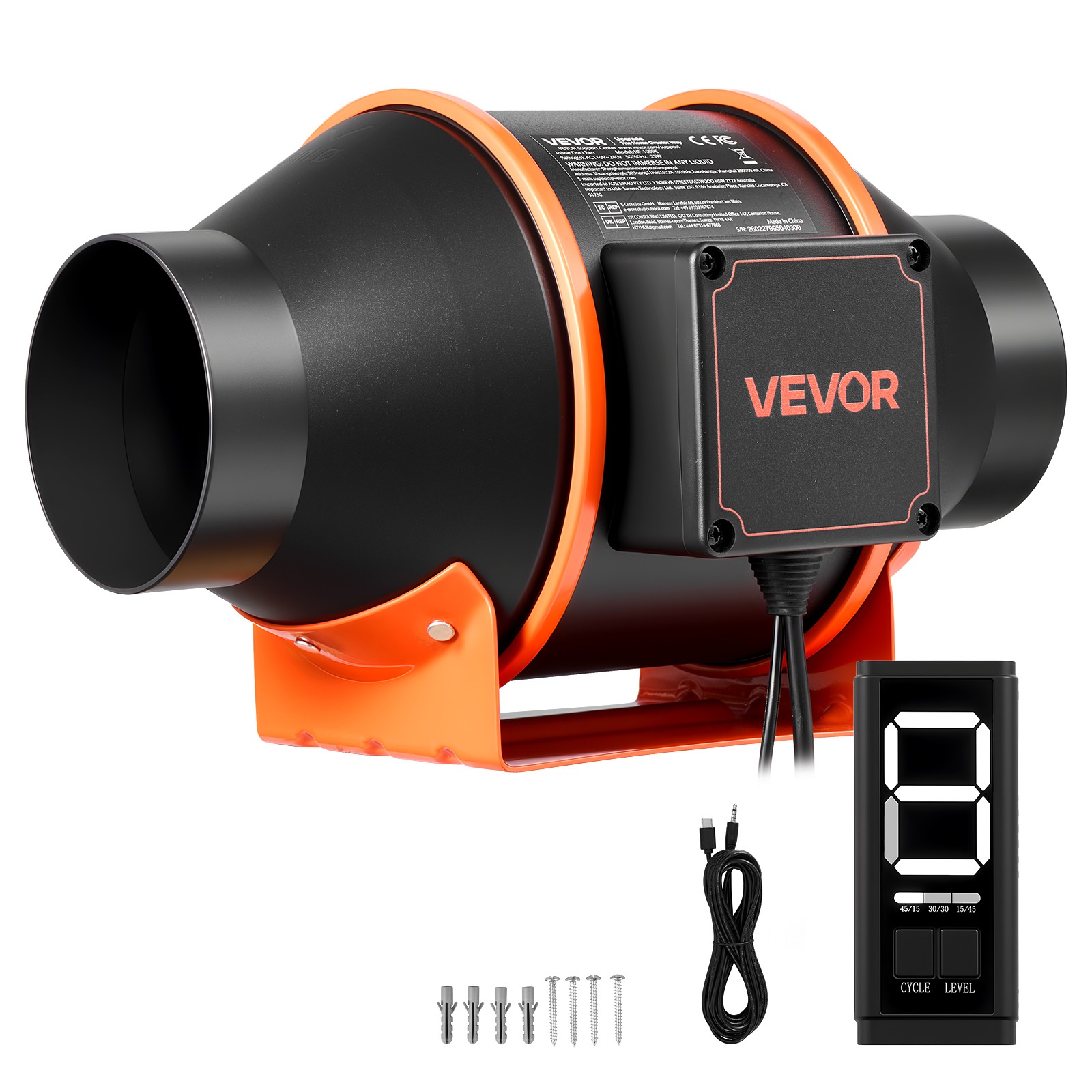 VEVOR Inline Duct Fan 3-Speed Circulation 205 CFM 4 Inch EC Motor PWM Grow Tent