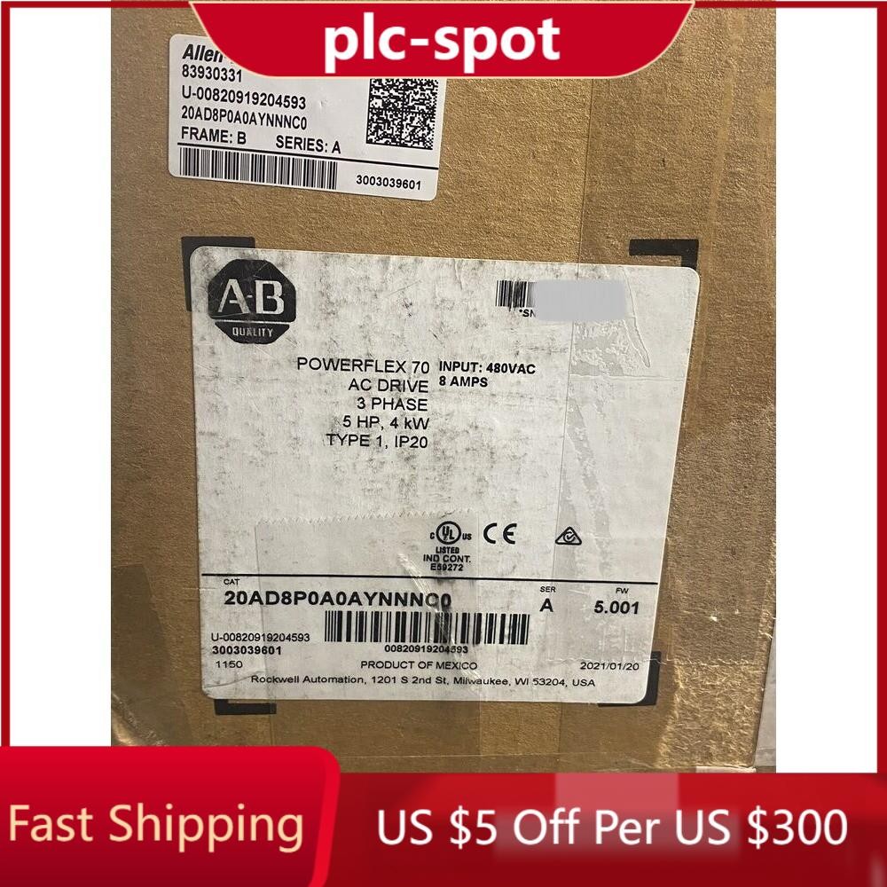 1 PCS 20AD8P0A0AYNNNC0 SER A F/W 5.001 AC VFD Powerflex 70 2022 AB   US Free Tax