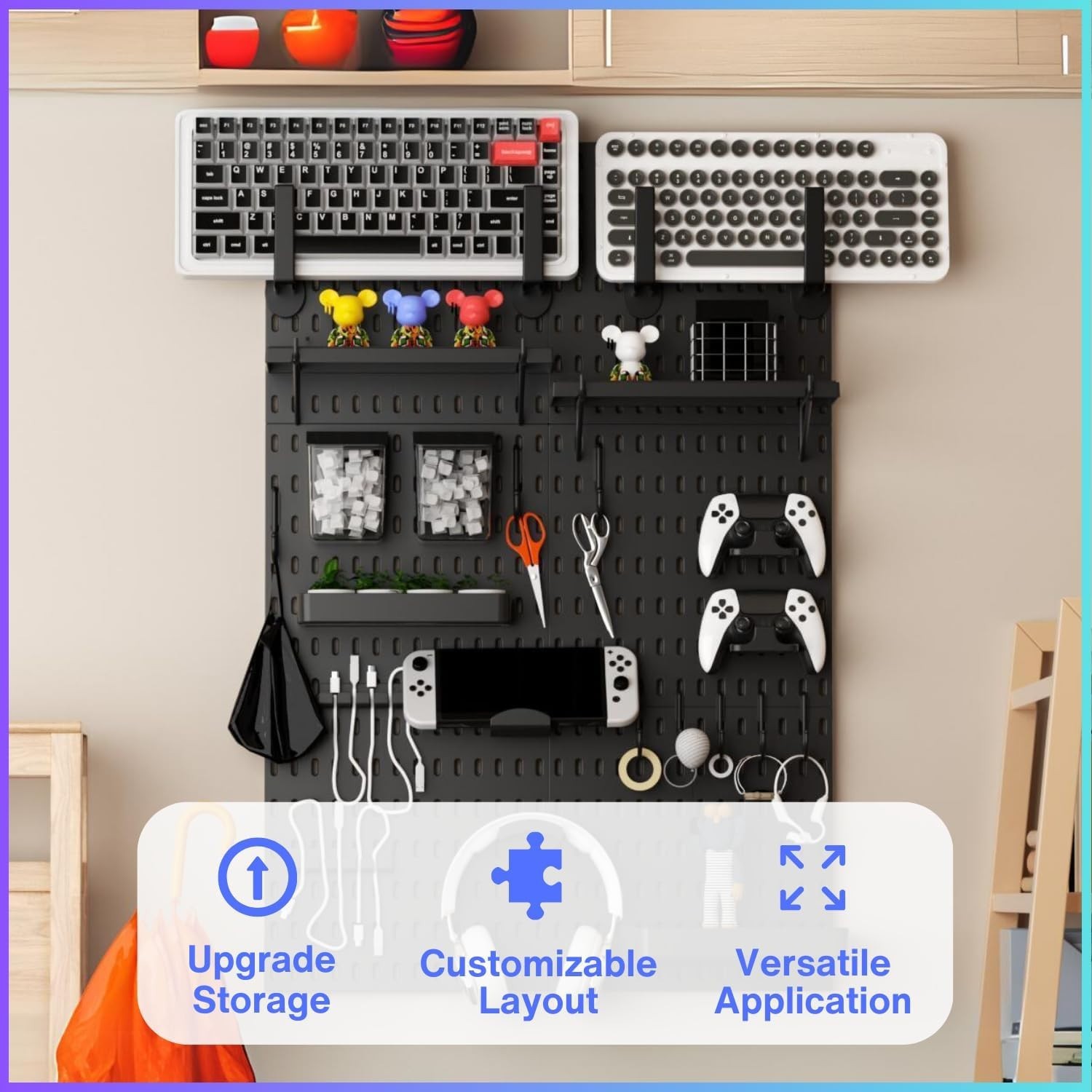 Pegboard Wall Organizer Black 33"x22" for Gaming Accessories