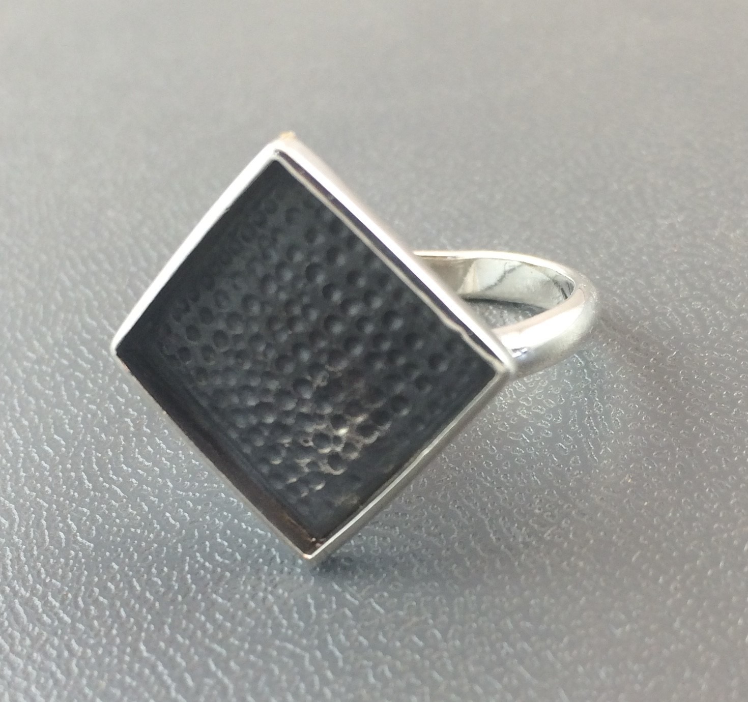 Sterling Silver Ring Blank 15mm Diamond Bezel Cab Setting Adjustable 925 Finding