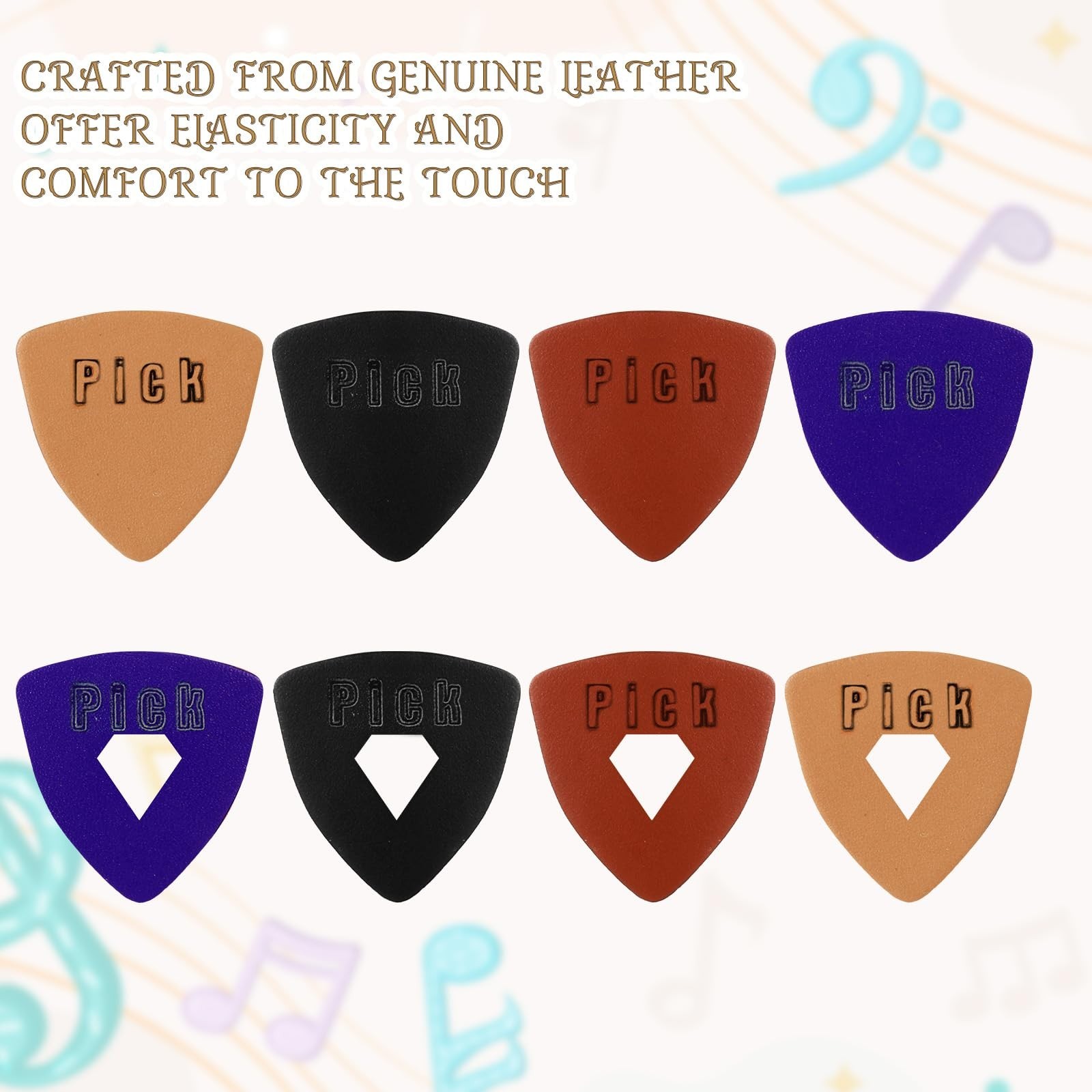 8 Pcs Soft Leather Ukulele Picks Includes 4 Hollow Diamond and 4 Triangle Sha...