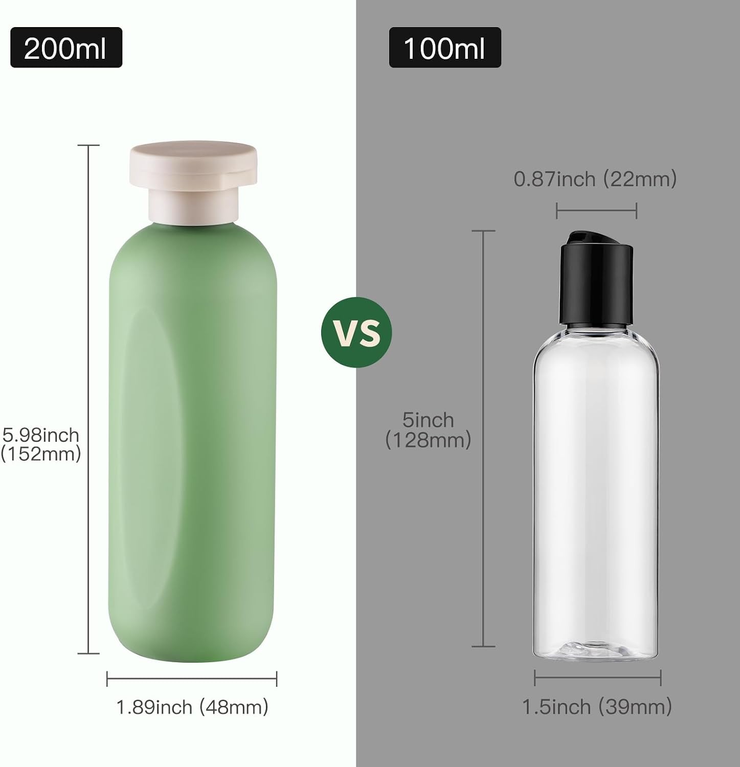 Empty Shampoo Bottles 6.7oz, Green Flip Cap Refillable Plastic, 4 Pack Set |