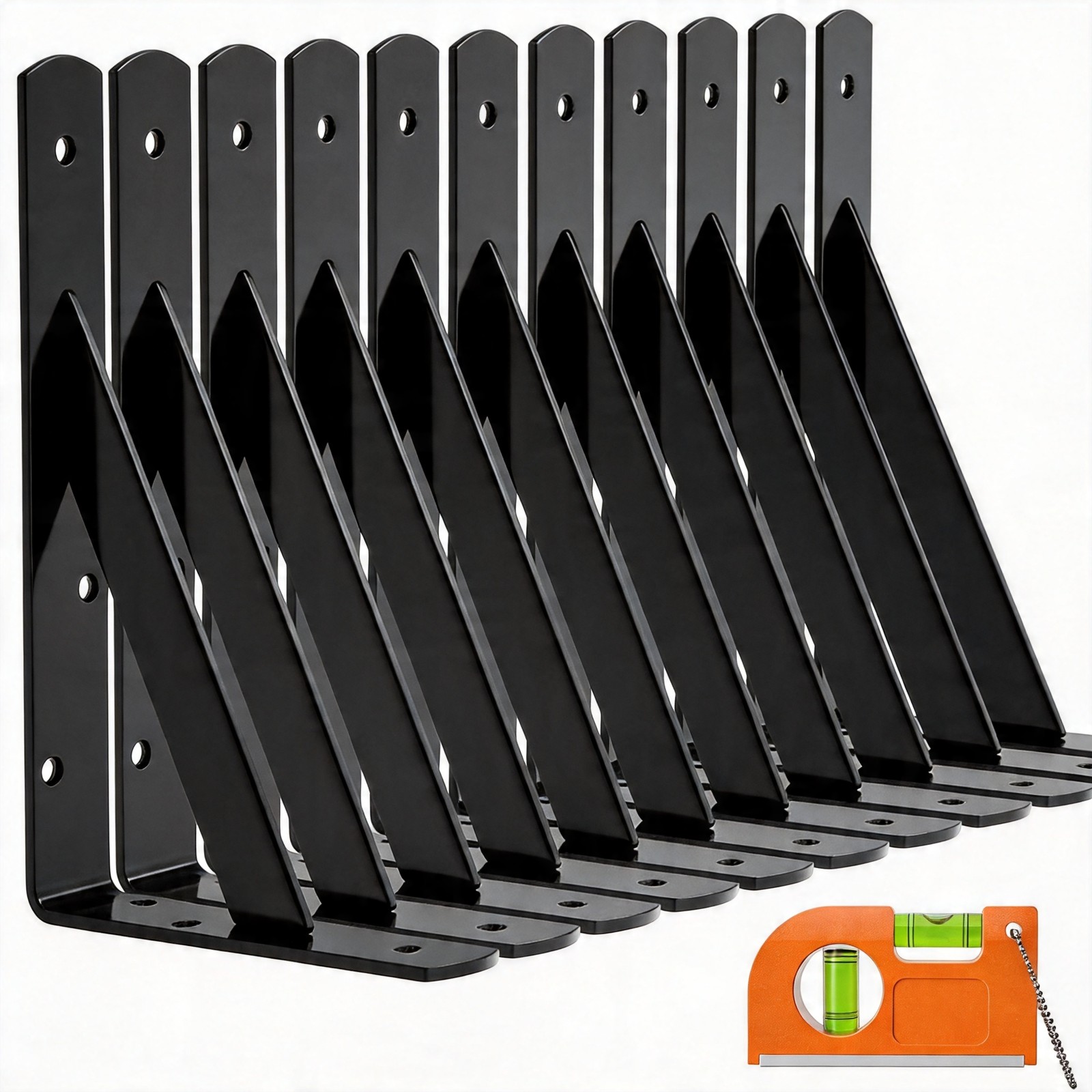 LuckIn 8 Inch Heavy Duty Shelf Bracket Black Wall Floating Shelf Brackets 12PK