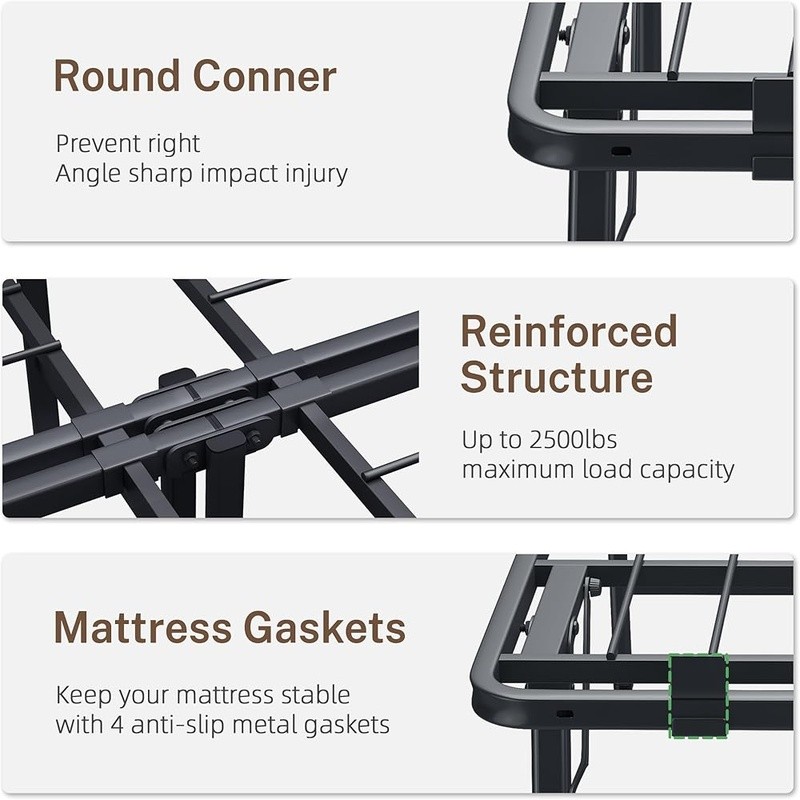 Foldable King Bed Frame Easy Assembly Squeak Resistant Under Bed Storage New