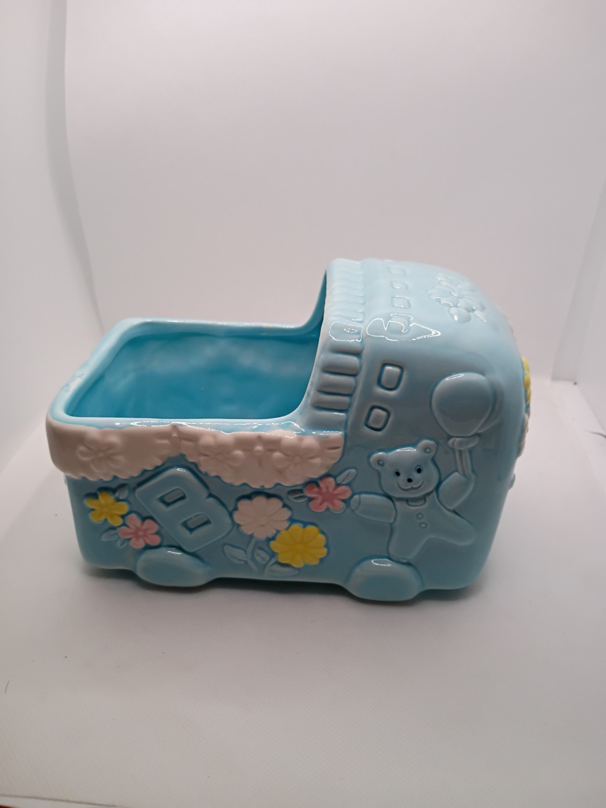 Blue Ceramic Baby Bassinet Planter