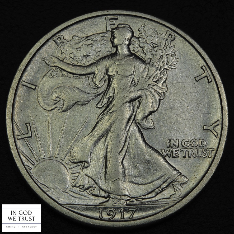 1917 D Reverse Mintmark Rev MM Walking Liberty Silver Half Dollar 50C
