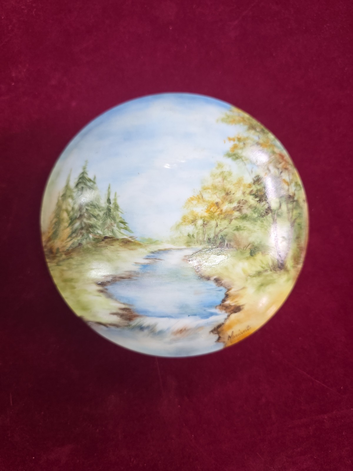 vintage hand-painted scenic porcelain trinket box