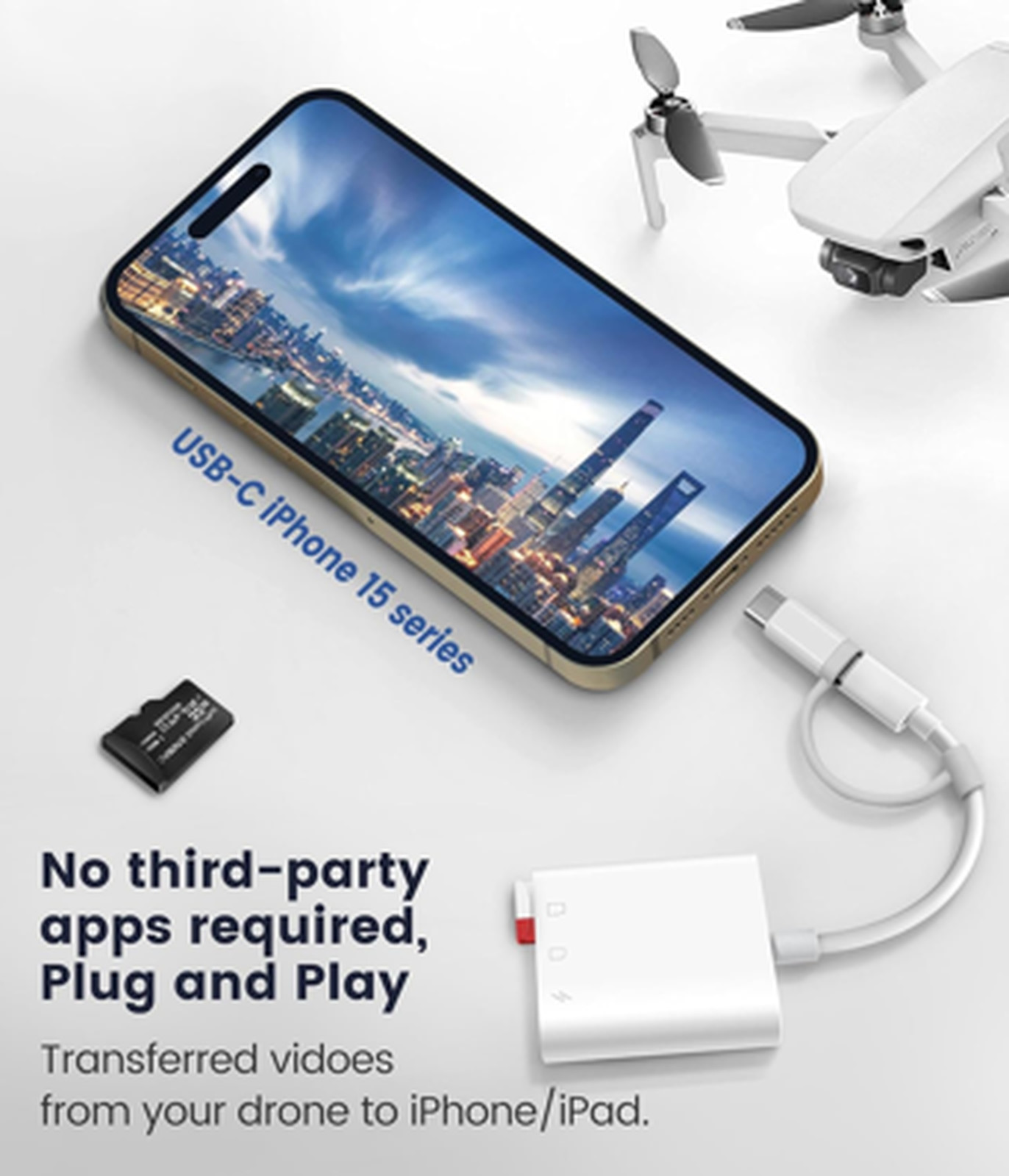SD Card Reader for iPhone iPad, Dual Slot MicroSD SDXC MicroSDHC Lightning USB-C