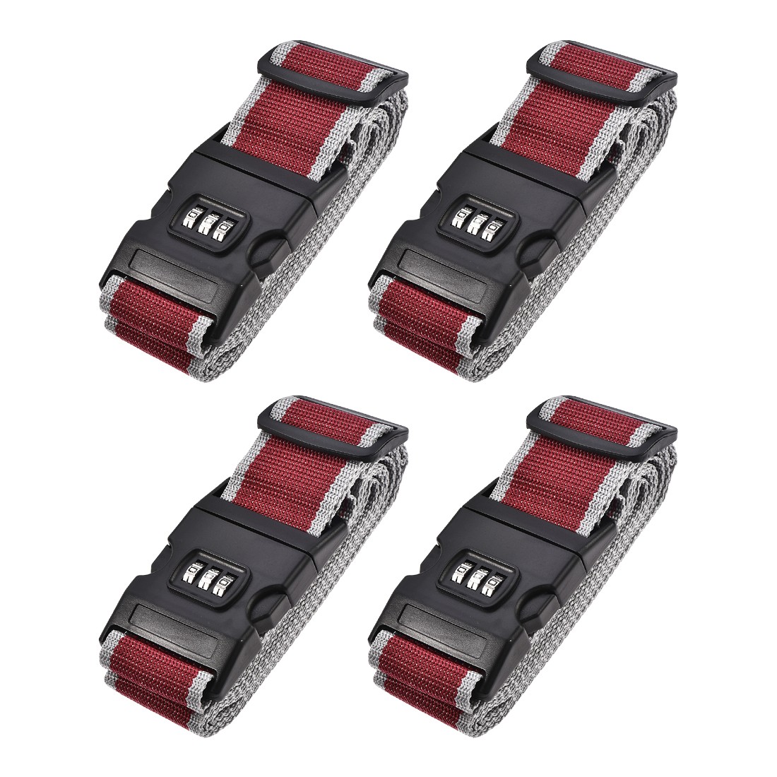 4 x Luggage Strap Suitcase Belt with Lock Buckle 2Mx5cm for Travel Red Gray