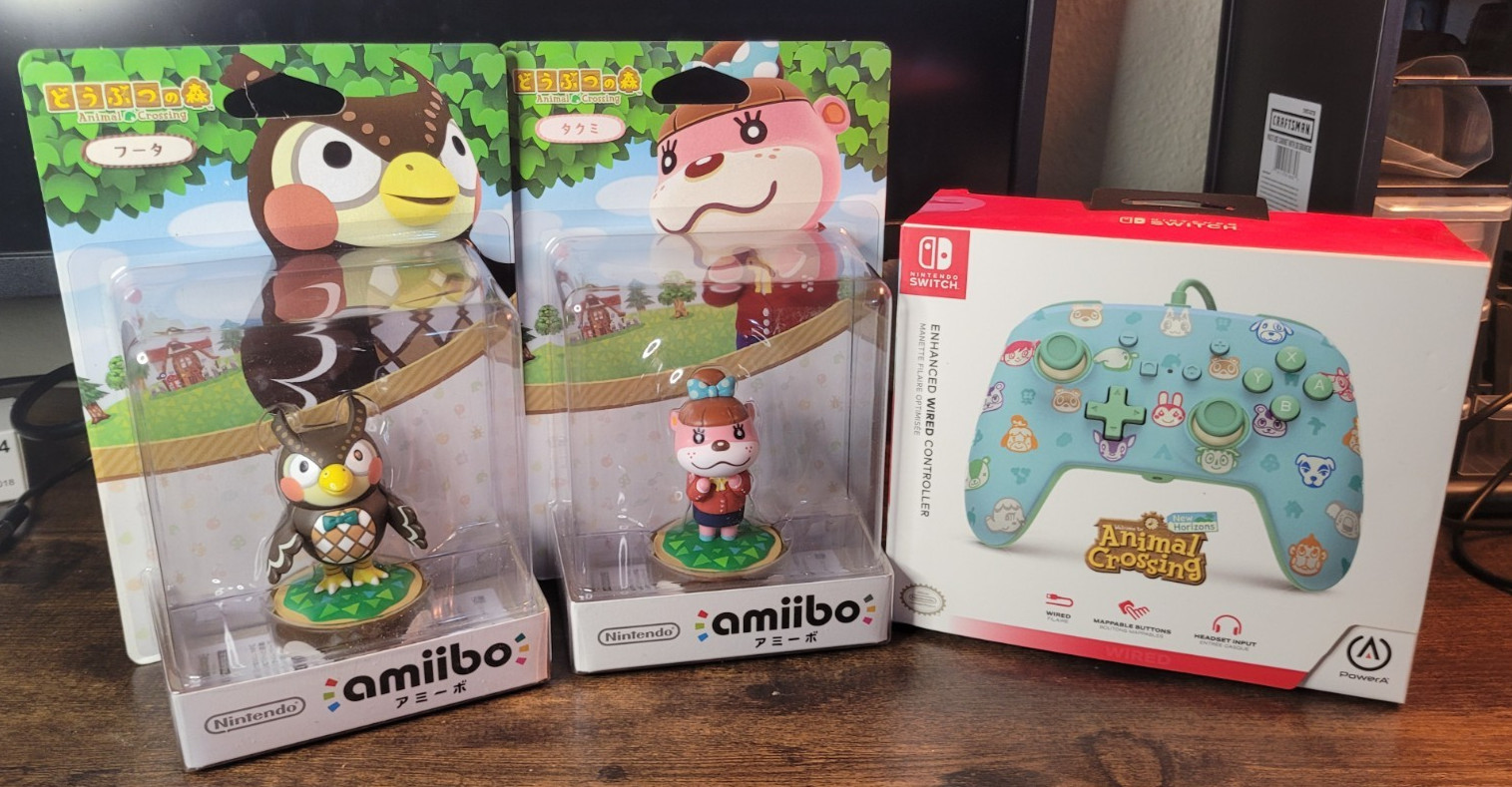 Animal Crossing Wired Controller Switch + Blathers Lottie Amiibo Bundle New Seal
