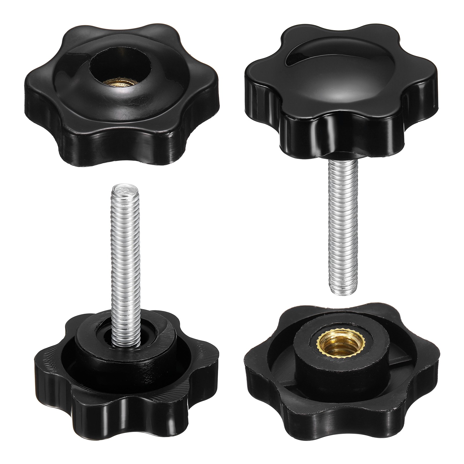 2 Set Star Knobs M4 x 45mm Male + M4 Female Thread 25mm Head Handles, Black