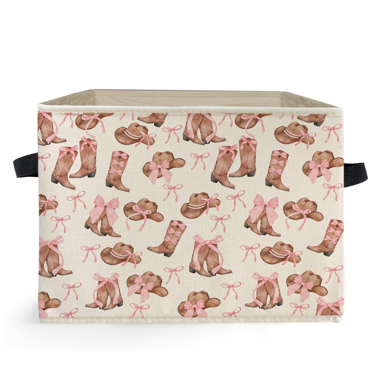 Coquette Pink Bow Western Cowgirl Storage Bins, Preppy Cowgirl Boots Hat Coll...
