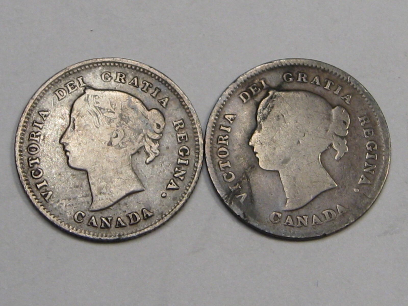 2 Young Head Victoria Five Cent 5¢ CANADA 1896 & 1899.  #23