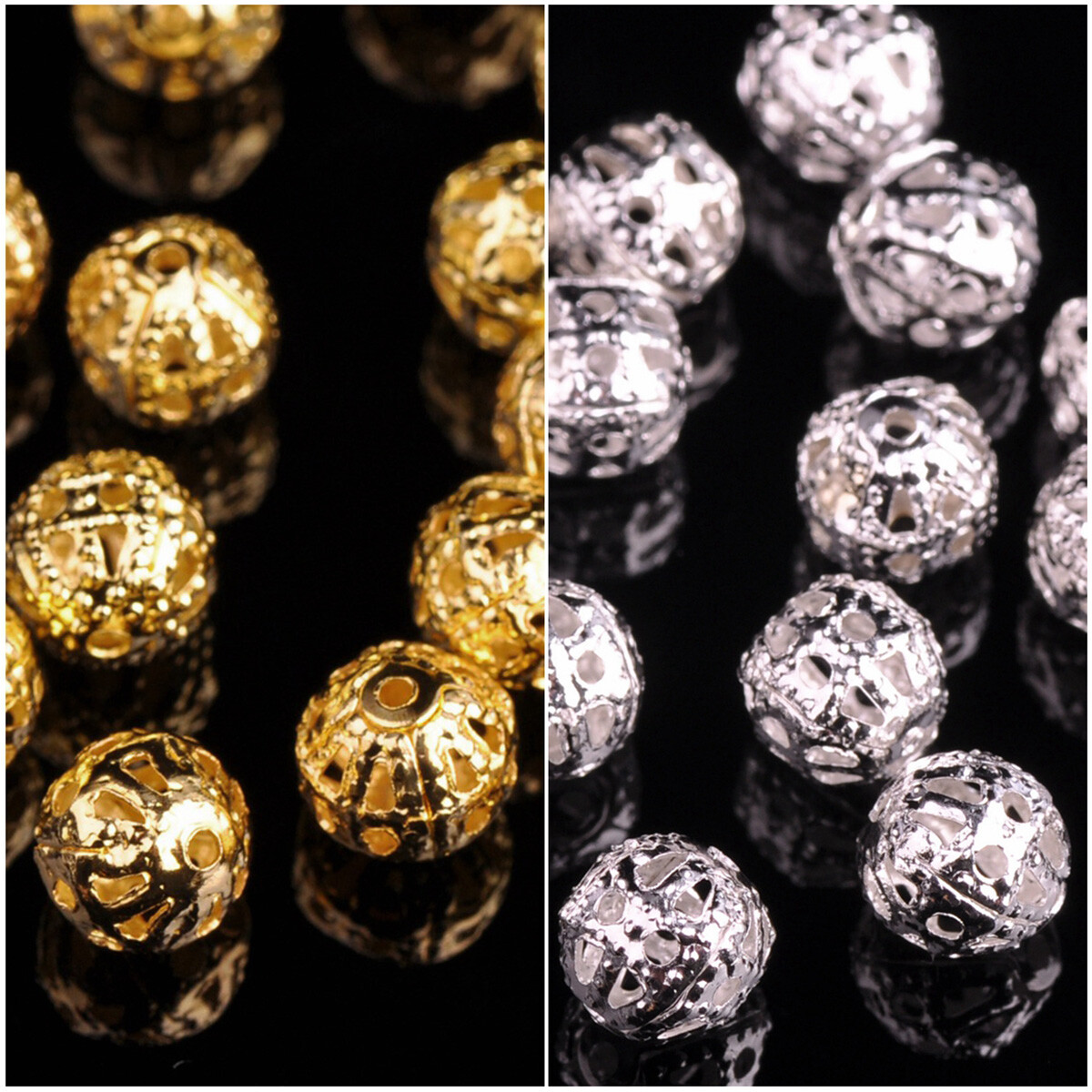 100pcs 4mm 6mm 8mm Gold/Silver Plated Hollow Metal Loose Spacer Beads Lot
