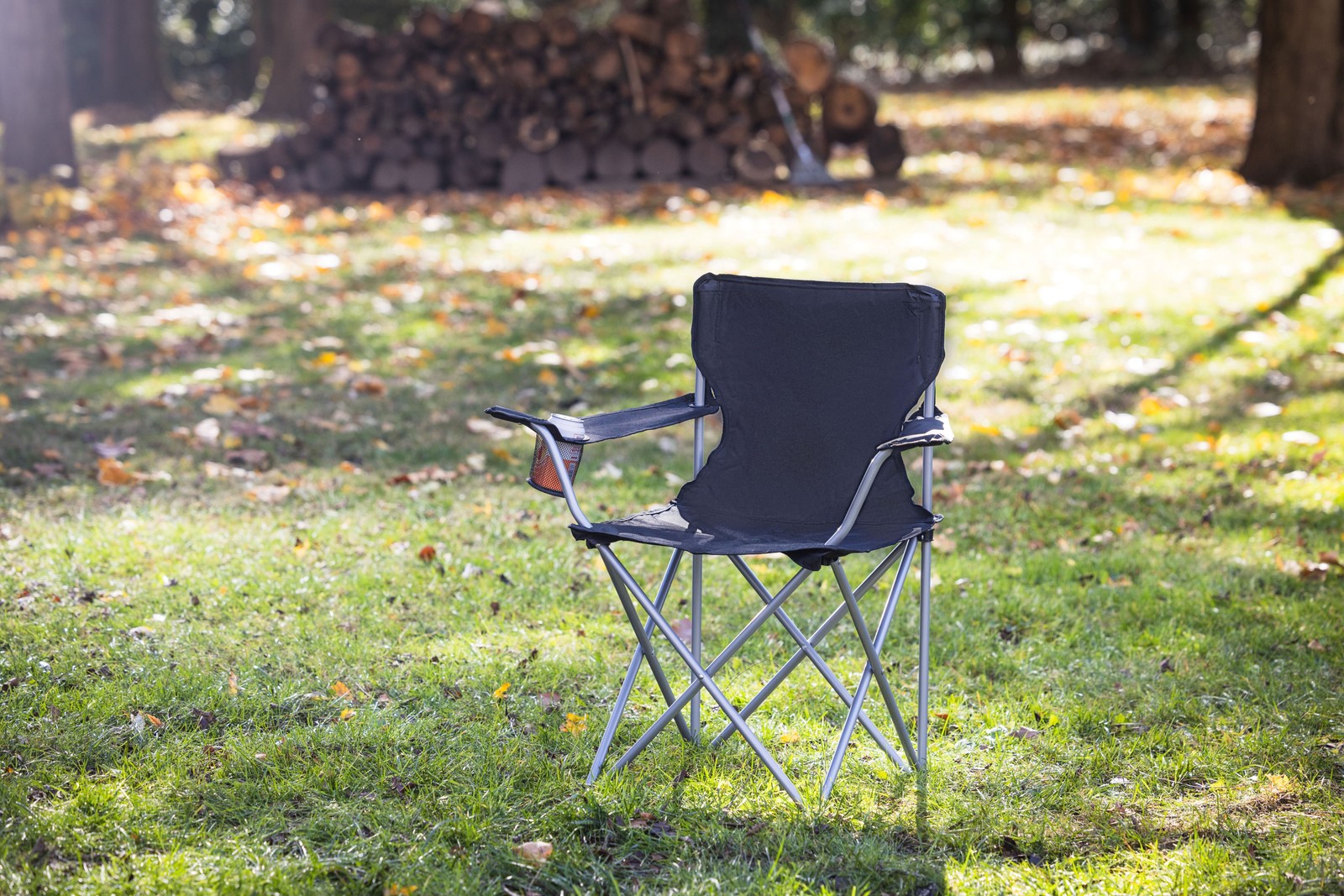 Quad Folding Camp Chair with Cup Holder, Black