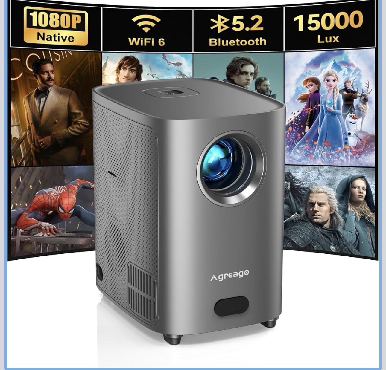 Movie Projector with WiFi and Bluetooth, Native 1080P 15,000 Lumens 4K Supported